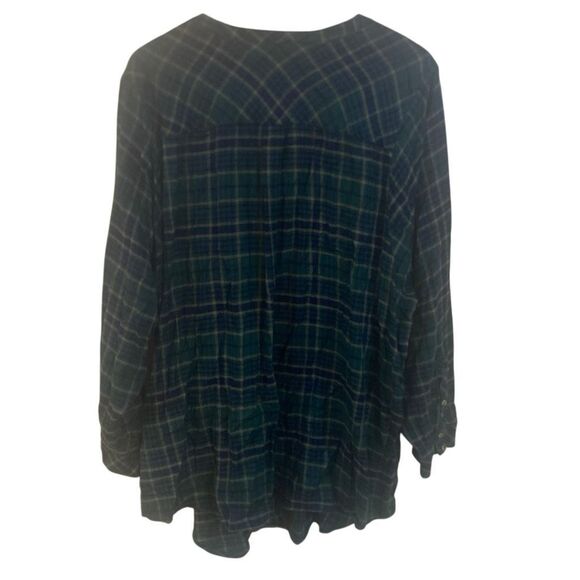 Torrid size 3, the Harper plaid, blue and green long sleeve blouse - Picture 2 of 6